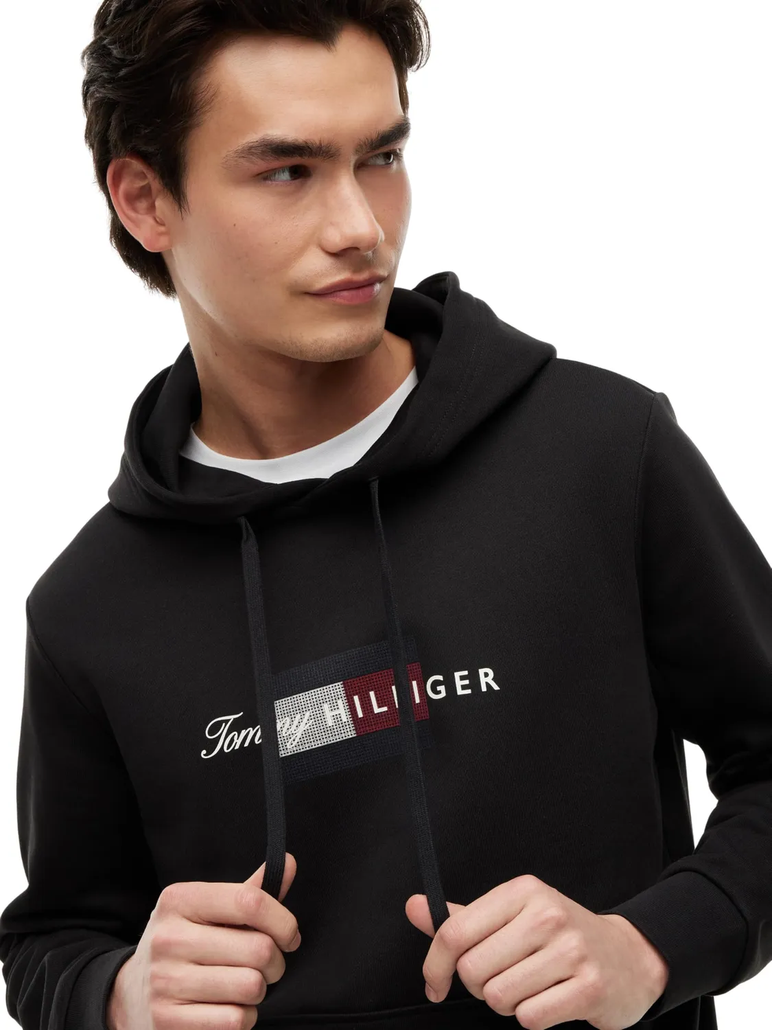 Tommy Hilfiger Script Flag Hoodie felpa nera uomo