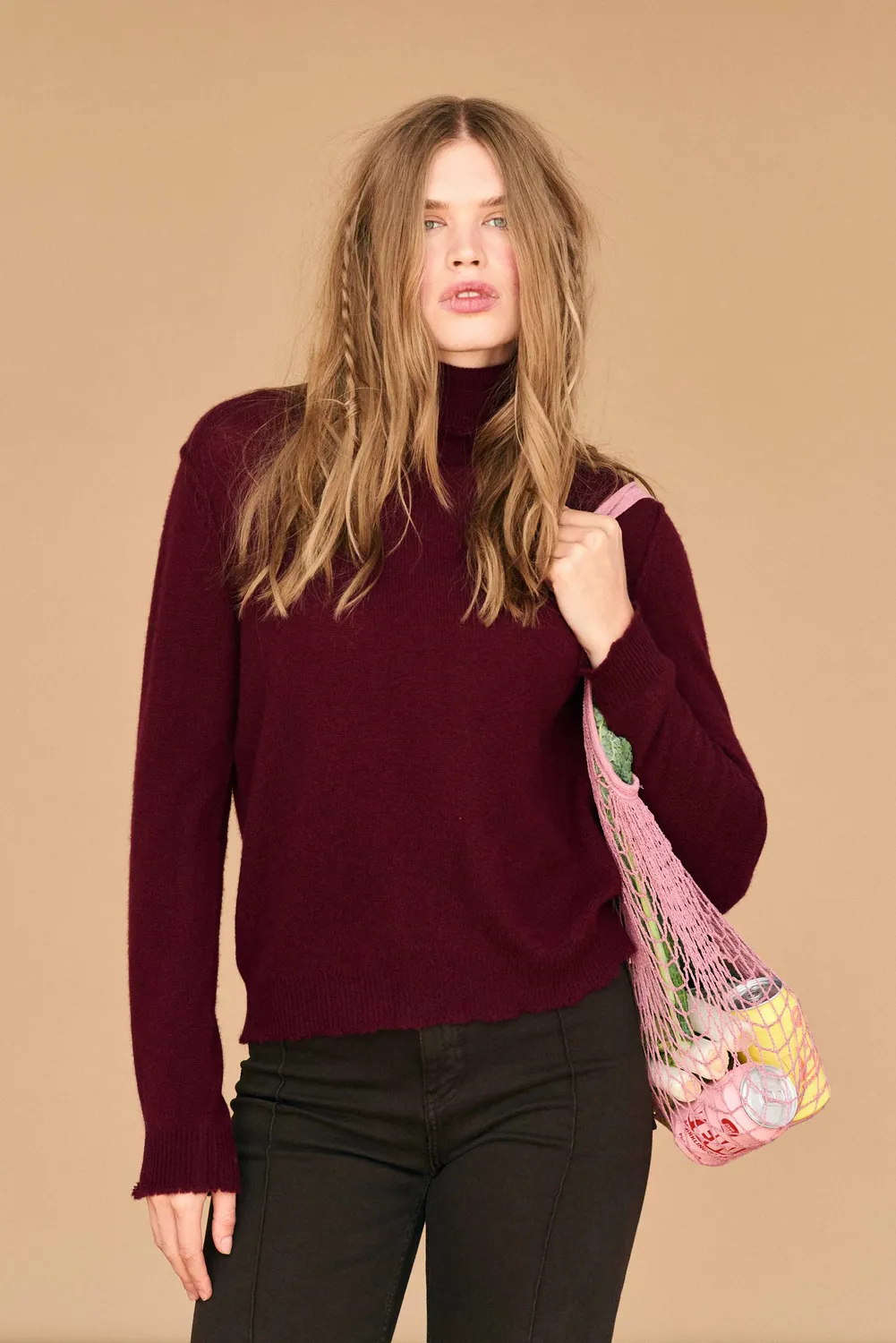 Jumper 1234 Distressed maglione cashmere collo alto bordeaux
