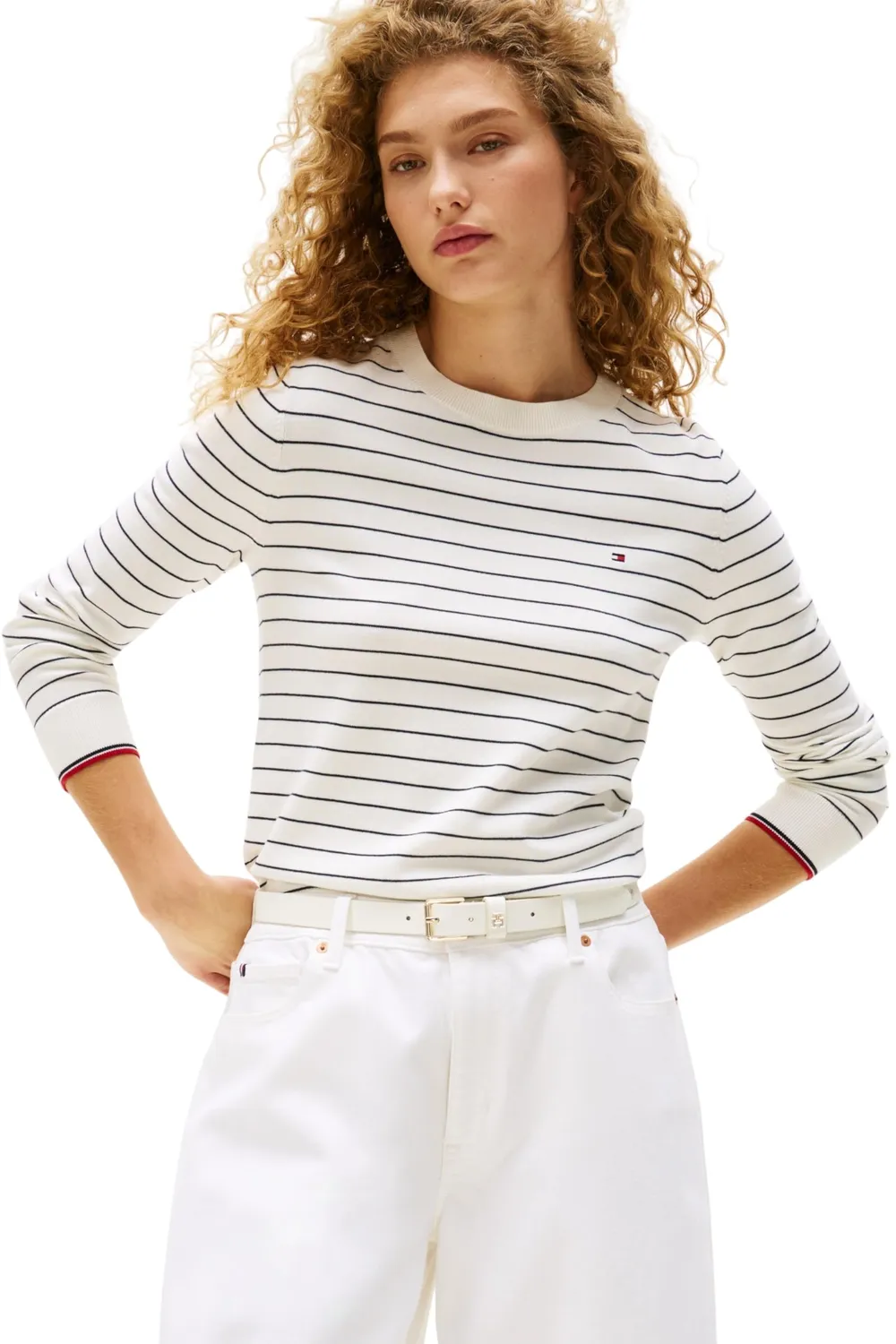 Tommy Hilfiger Pullover Jersey Fine Scollo Rotondo maglione donna Vessel Blue