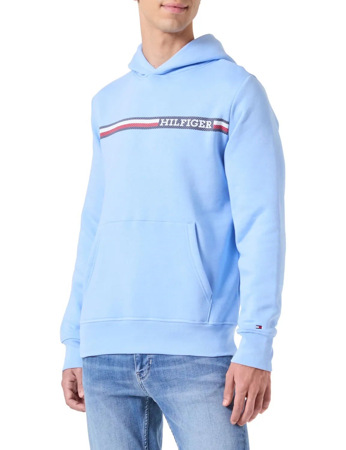 Tommy Hilfiger Chest Stripe felpa uomo rossa con cappuccio