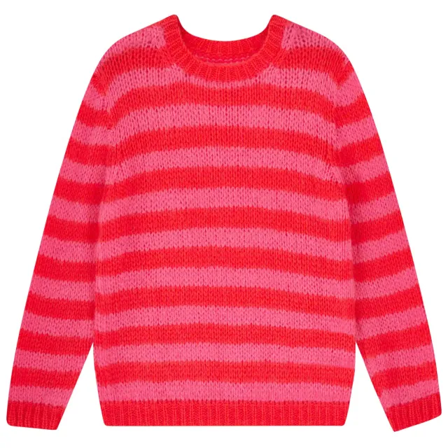 Jumper 1234 Hand Knit Stripe Crew maglione rosa rosso mohair