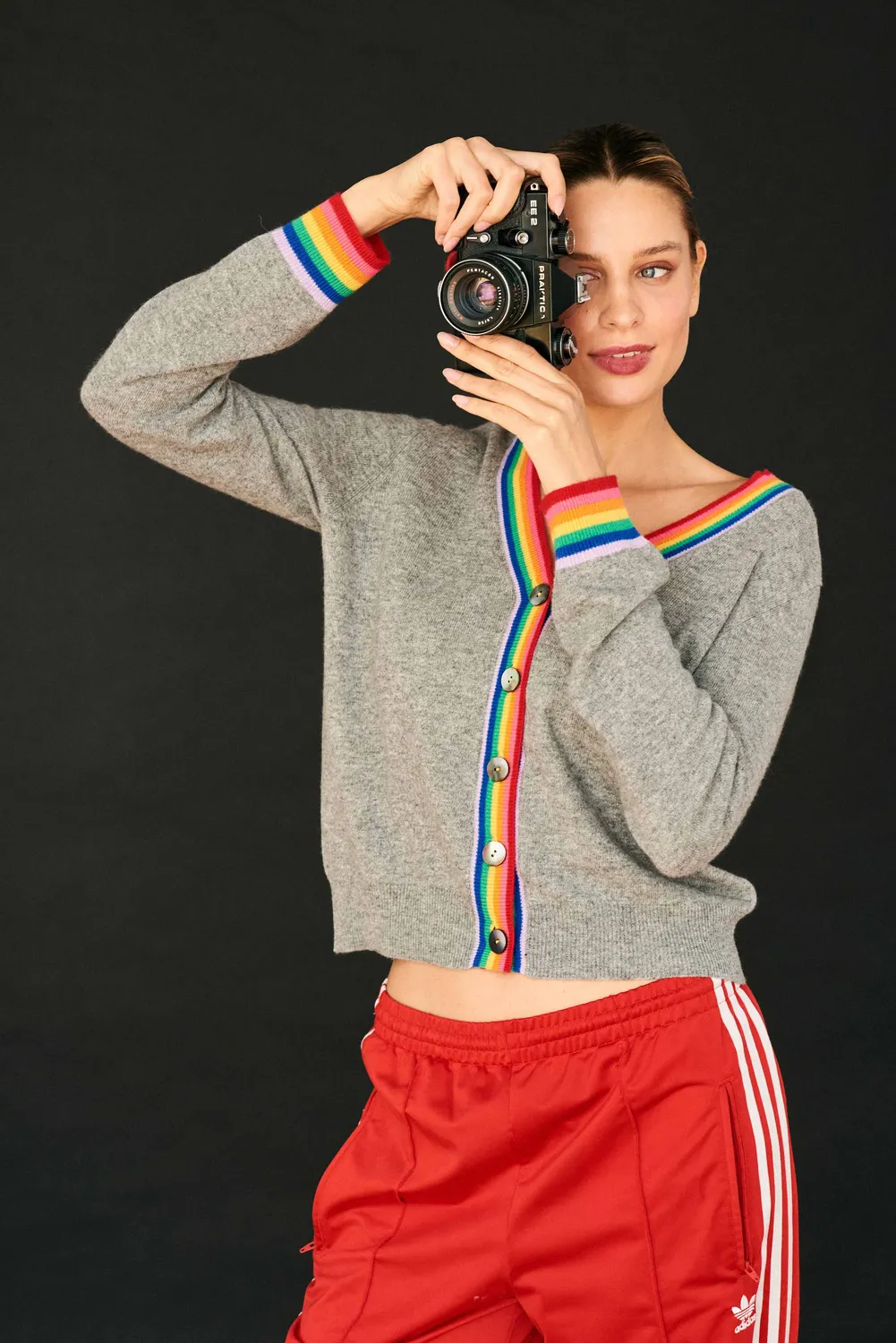 Jumper 1234 Rainbow cardigan cashmere grigio bordi arcobaleno