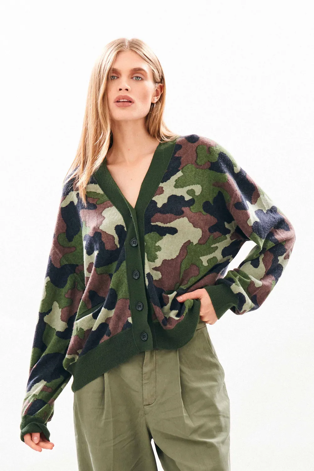 Jumper 1234 Camo Cardigan cardigan khaki mimetico