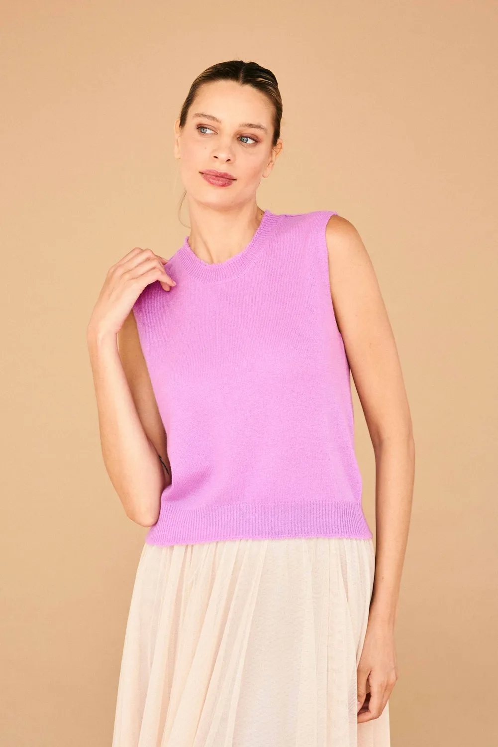Jumper 1234 Distressed Tank gilet viola cashmere