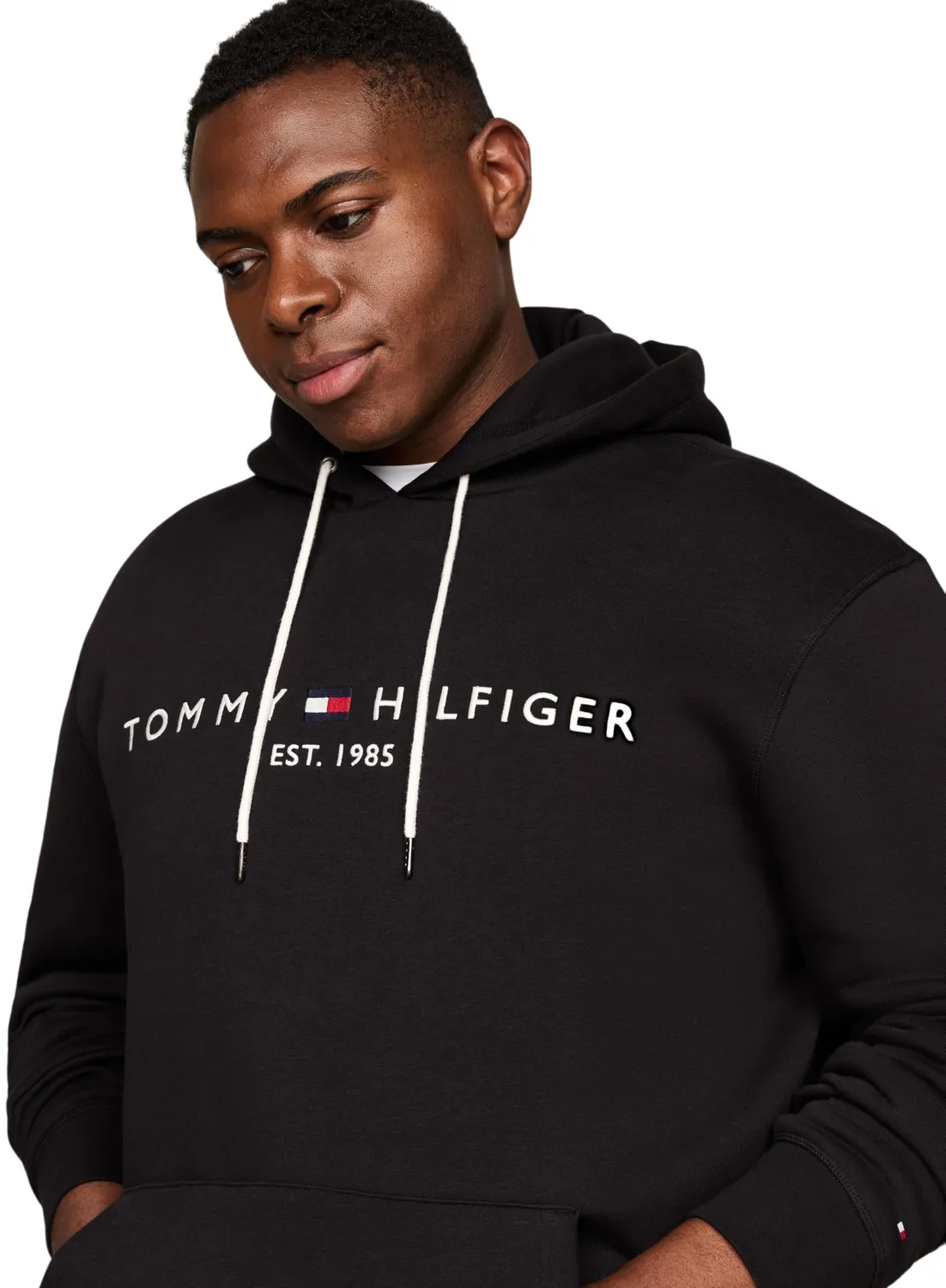 Tommy Hilfiger Logo Hoodie Felpa Nera cappuccio uomo