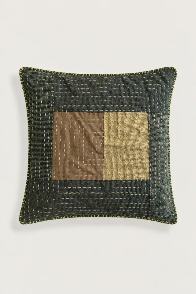 Massimo Alba Pillow cuscino patchwork verde ricamato