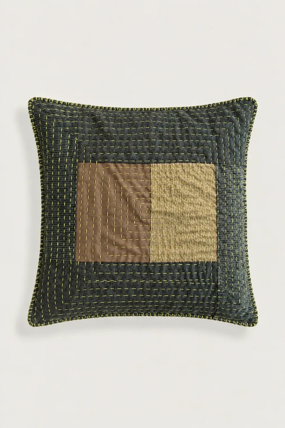 Massimo Alba Pillow cuscino patchwork verde ricamato