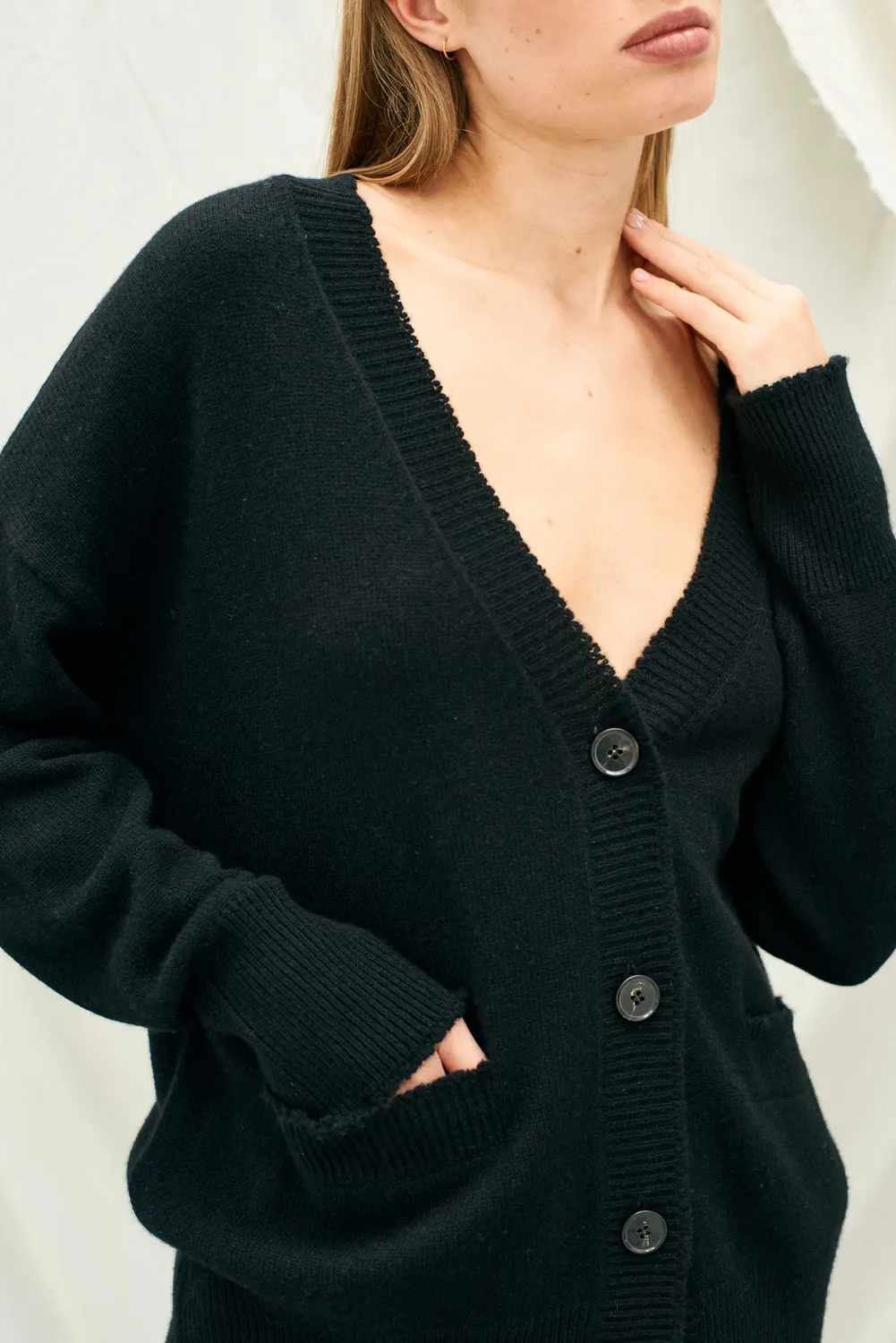 Jumper 1234 Boyfriend Heavy cardigan cashmere nero pesante