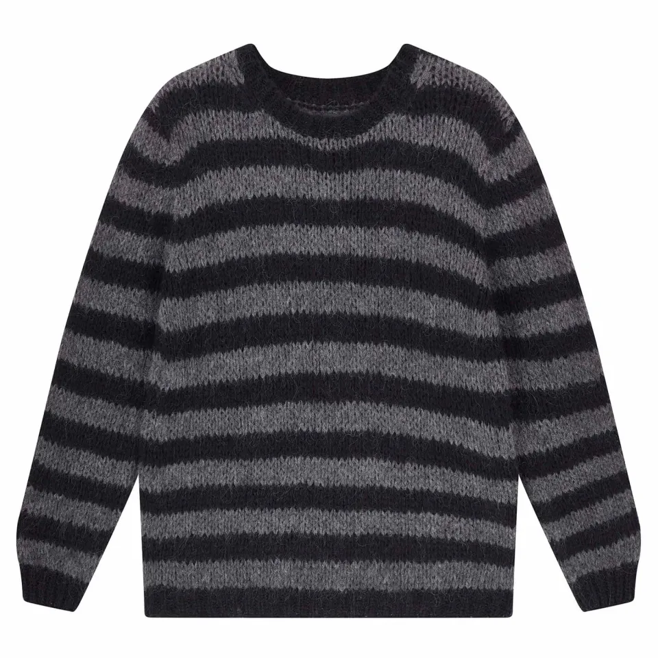 Jumper 1234 Hand Knit Stripe Crew maglione mohair nero lana