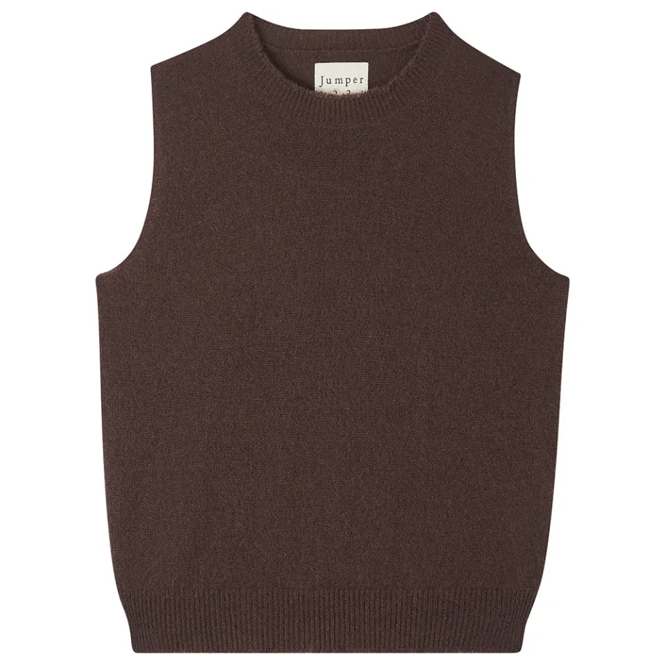JUMPER 1234 Distressed Tank Gilet marrone 100% cashmere