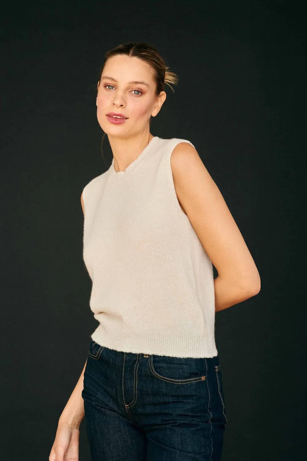 Jumper 1234 Cashmere Distressed Tank gilet pietra cashmere