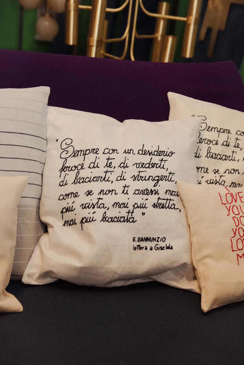 Massimo Alba Pillow cuscino liquirizia cotone ricamato