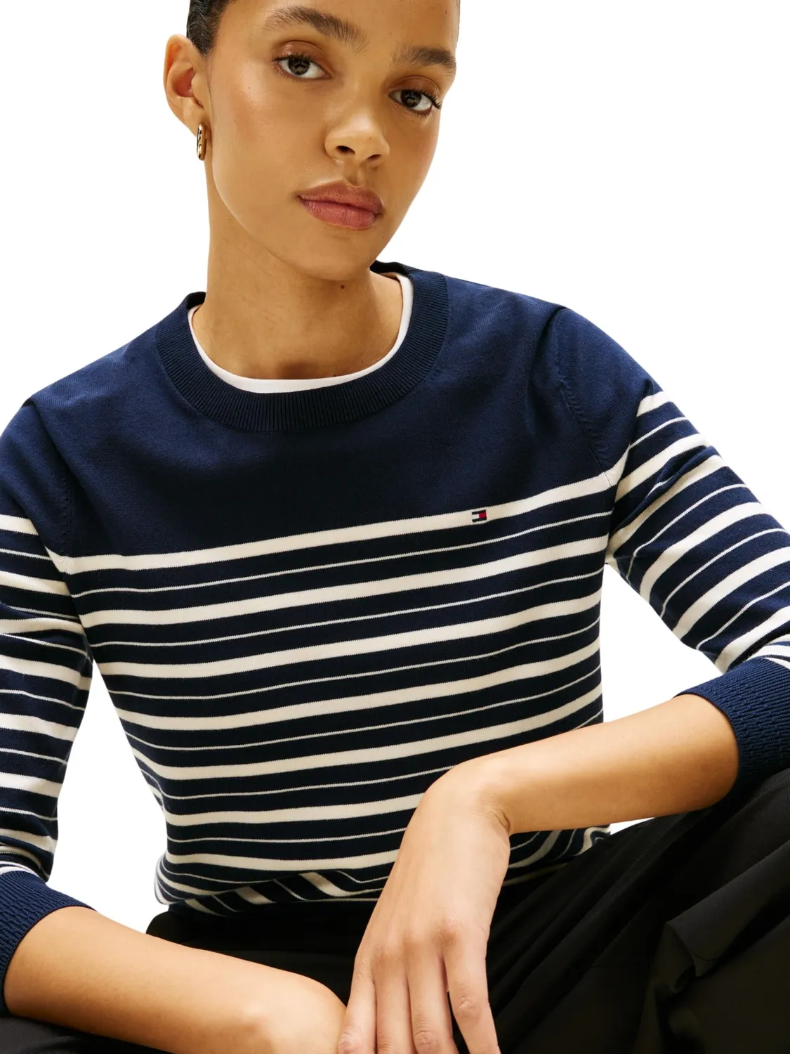 Tommy Hilfiger Pullover Jersey Fine Scollo Rotondo maglione donna Vessel Blue