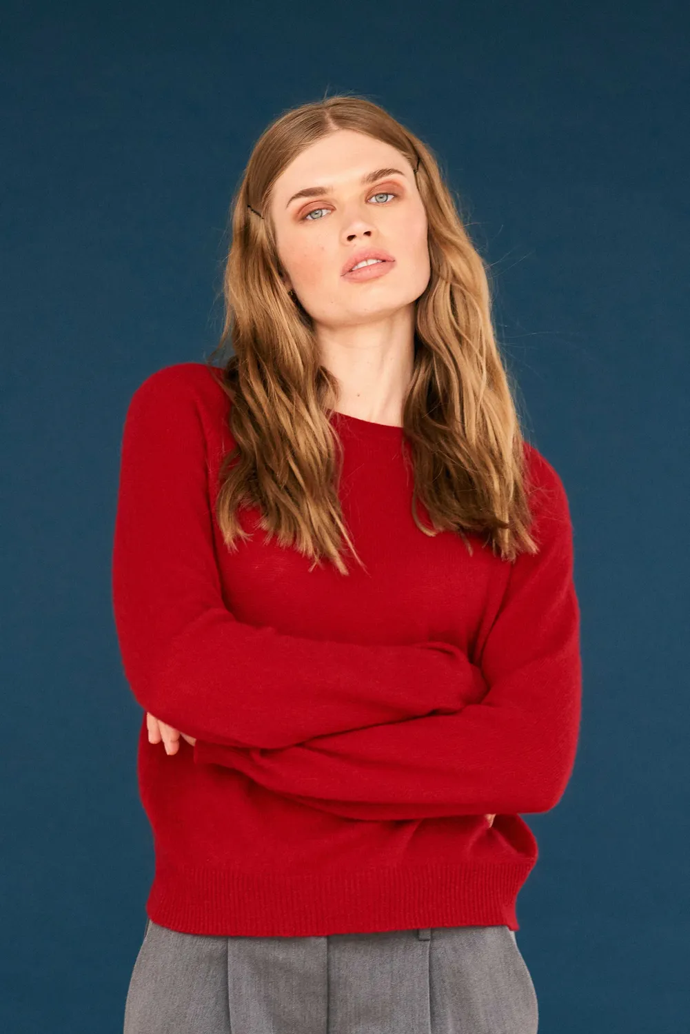 Jumper 1234 Crop Crew maglione cashmere rosso scuro corto