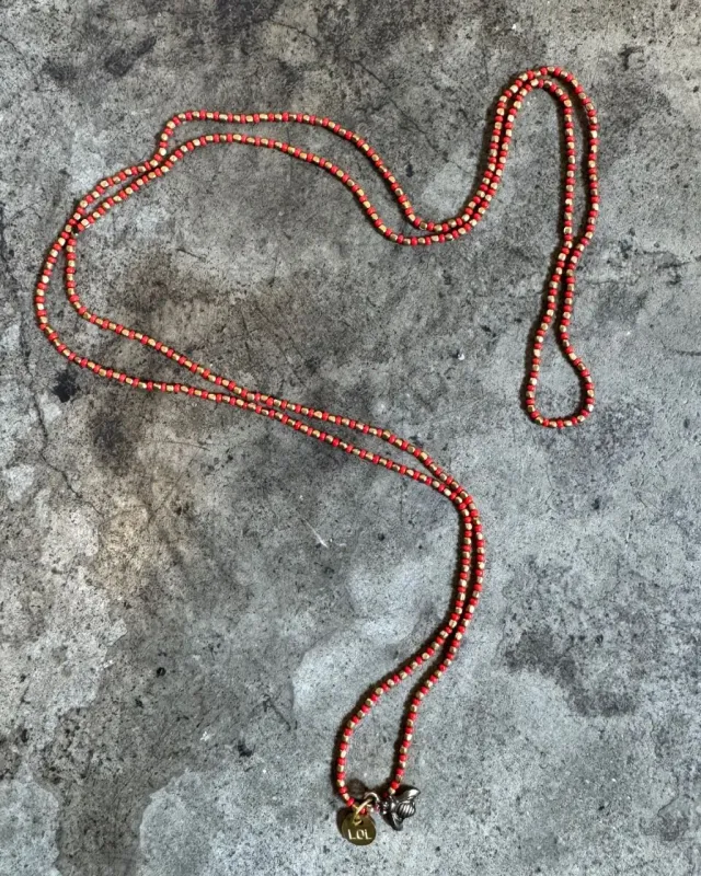 LOL Roma Collana Perline Ottone Vetro rossa 99 cm