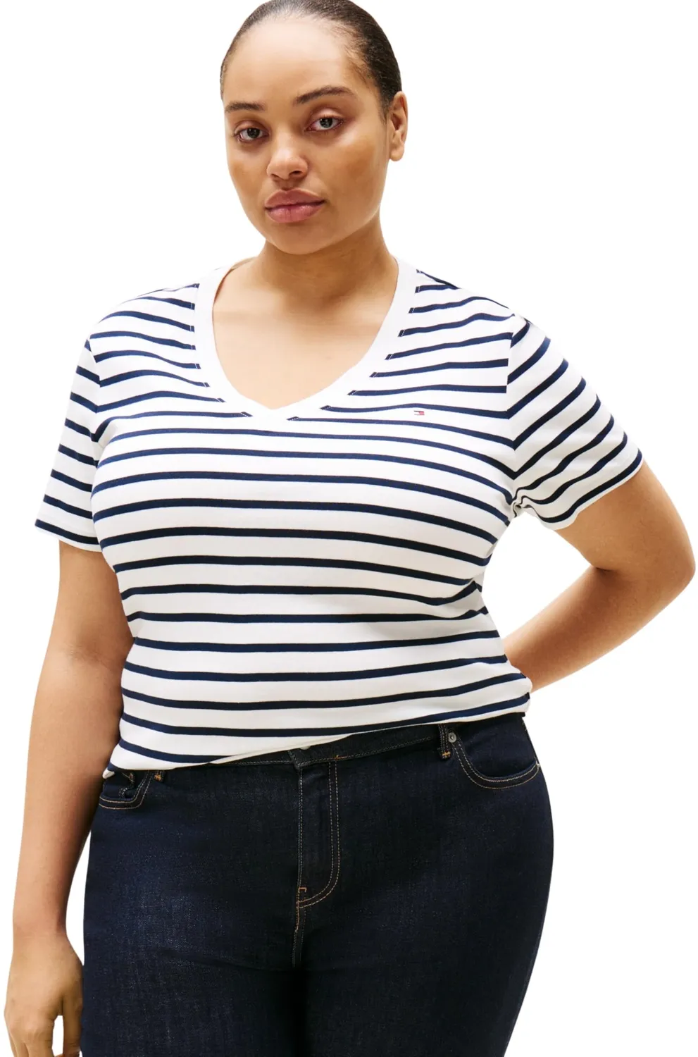 Tommy Hilfiger Cody Maglietta Donna Scollo V Blu Slim