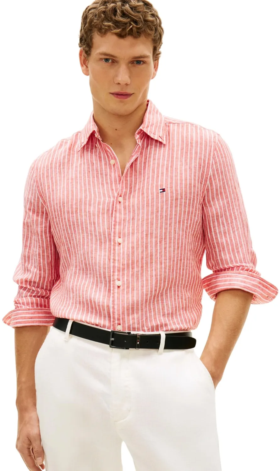 Tommy Hilfiger Linen Bengal Stripe MW0MW42400 camicia lino uomo blu