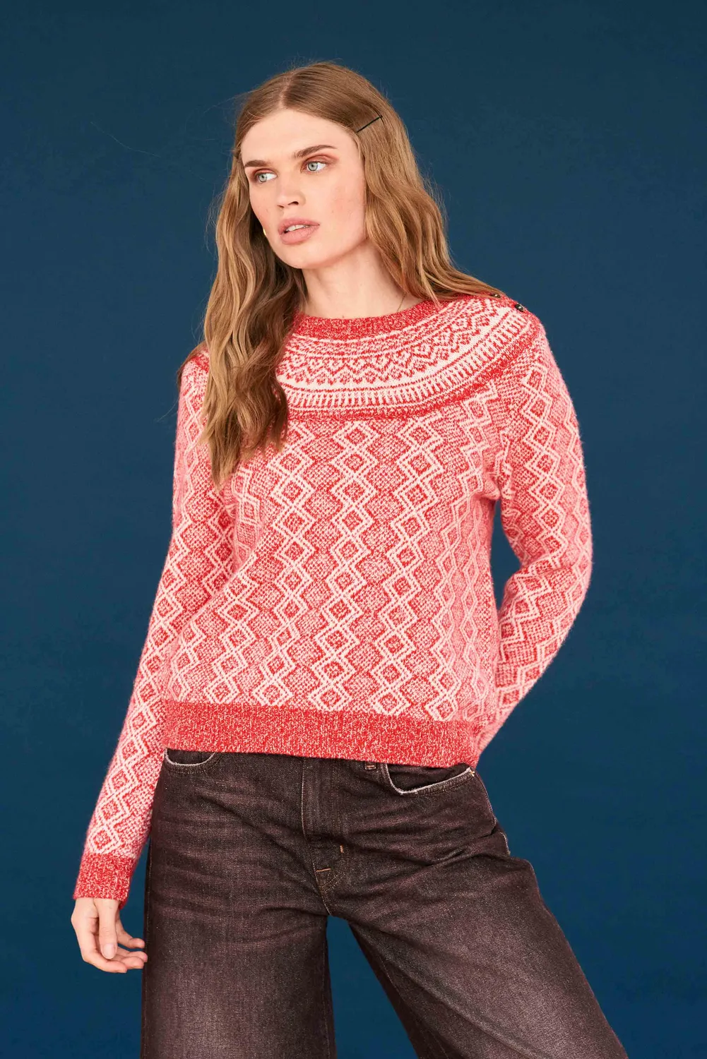 Jumper 1234 Jacquard Yoke maglione lana cashmere rosso