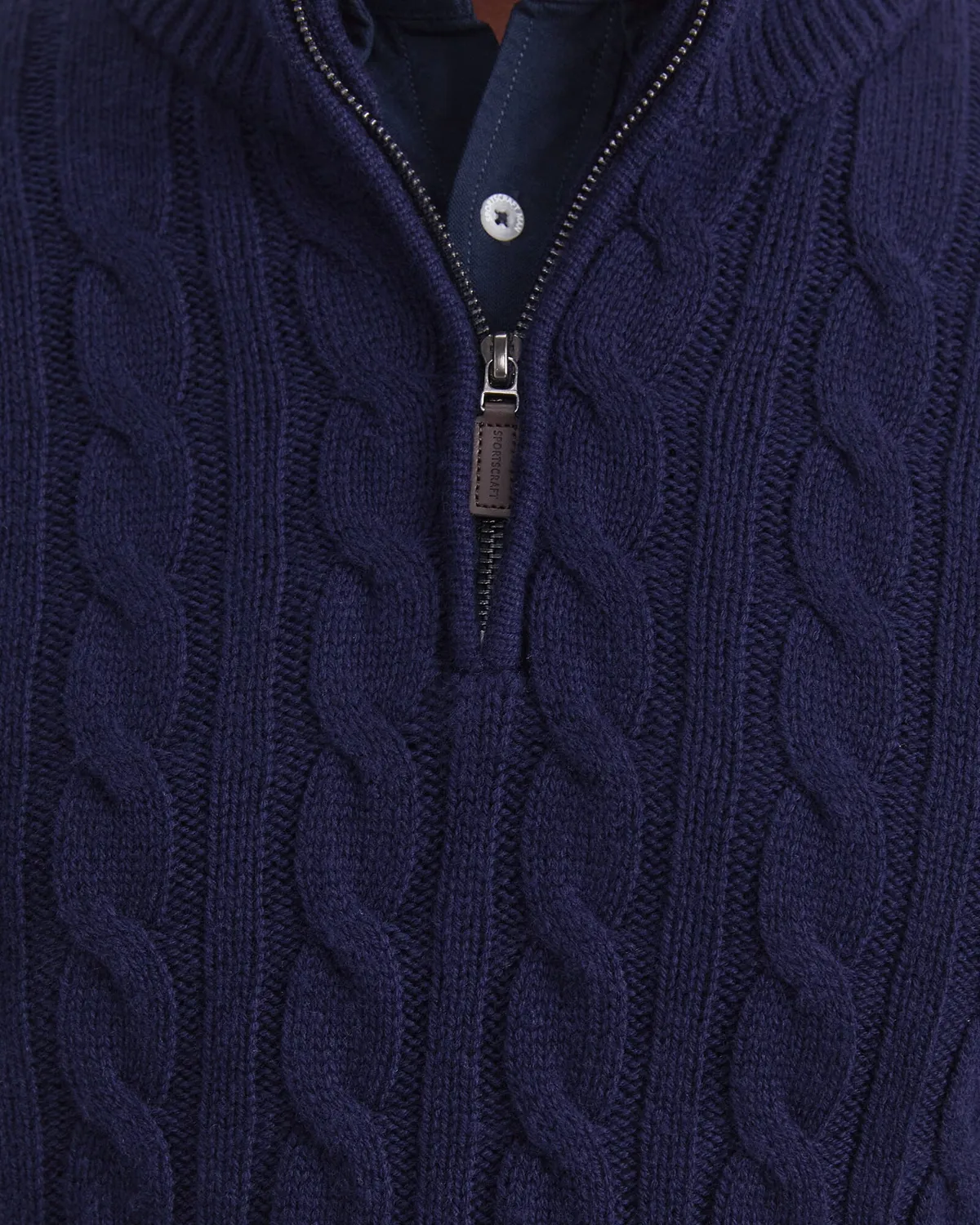 Sportscraft Cable maglione mezza zip trecce lana uomo