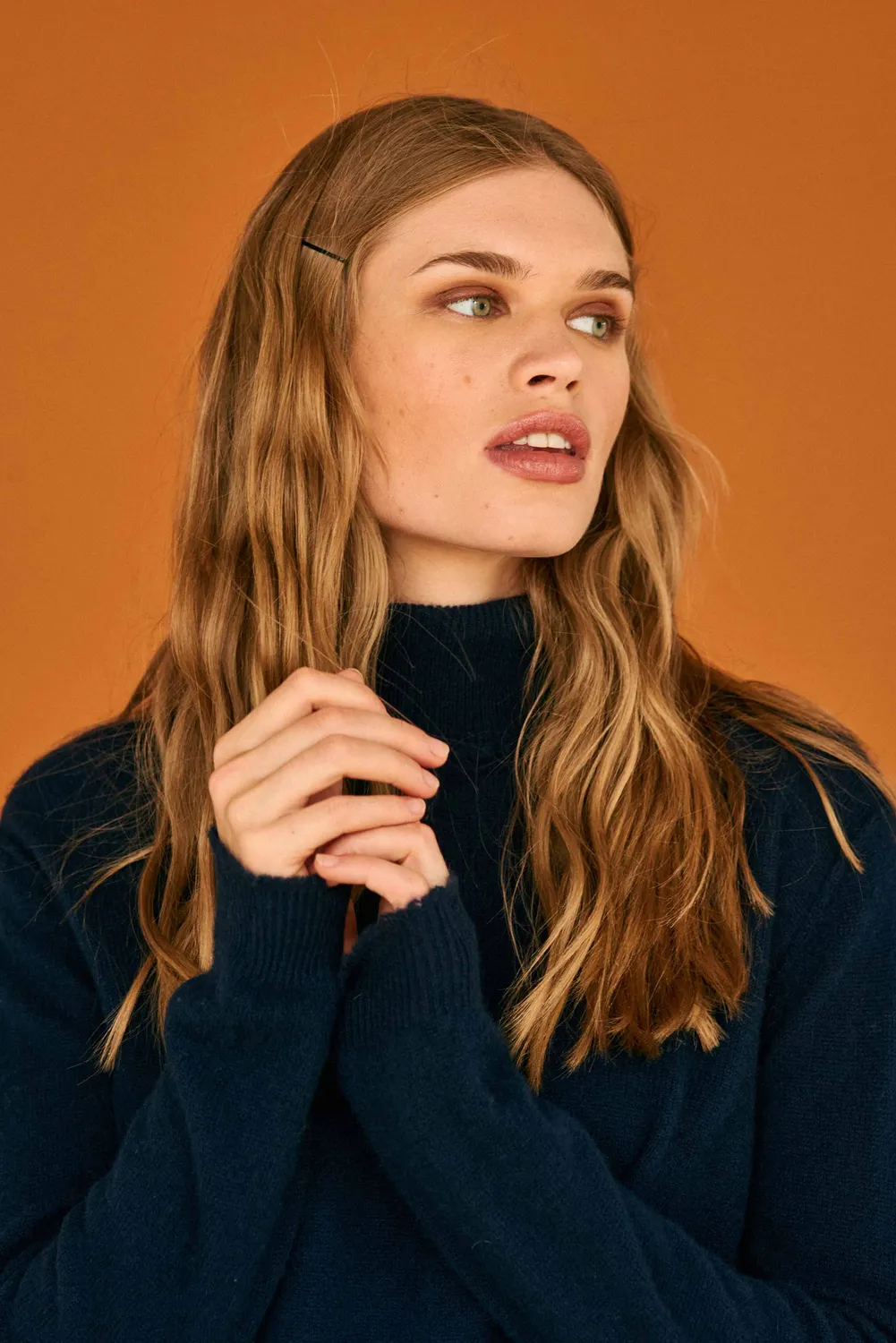 Jumper 1234 Cashmere Distressed Roll Collar maglione blu cashmere