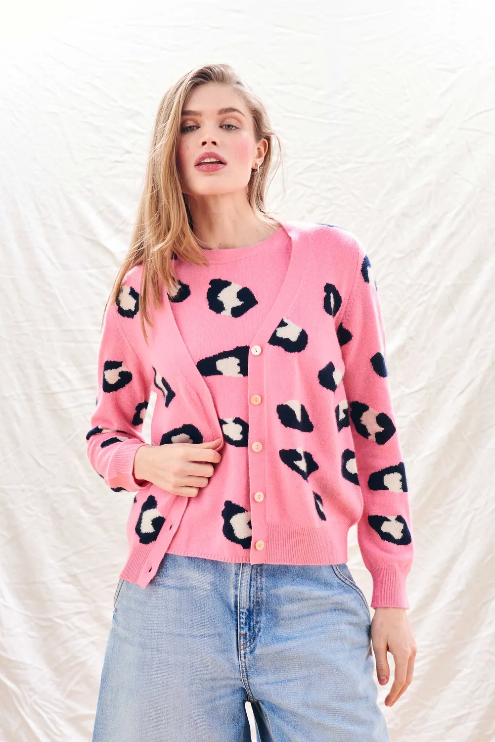 Jumper 1234 Leopard cardigan cashmere rosa maculato