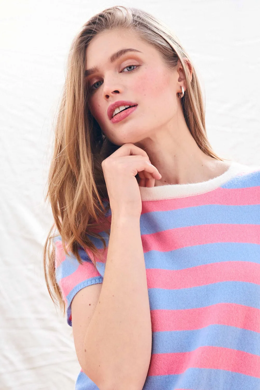 JUMPER 1234 Cashmere Stripe T-Shirt maglietta rosa crema