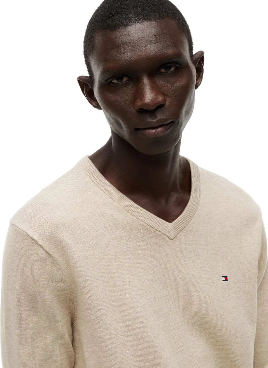 Tommy Hilfiger Essential Cotton pullover uomo beige scollo V S