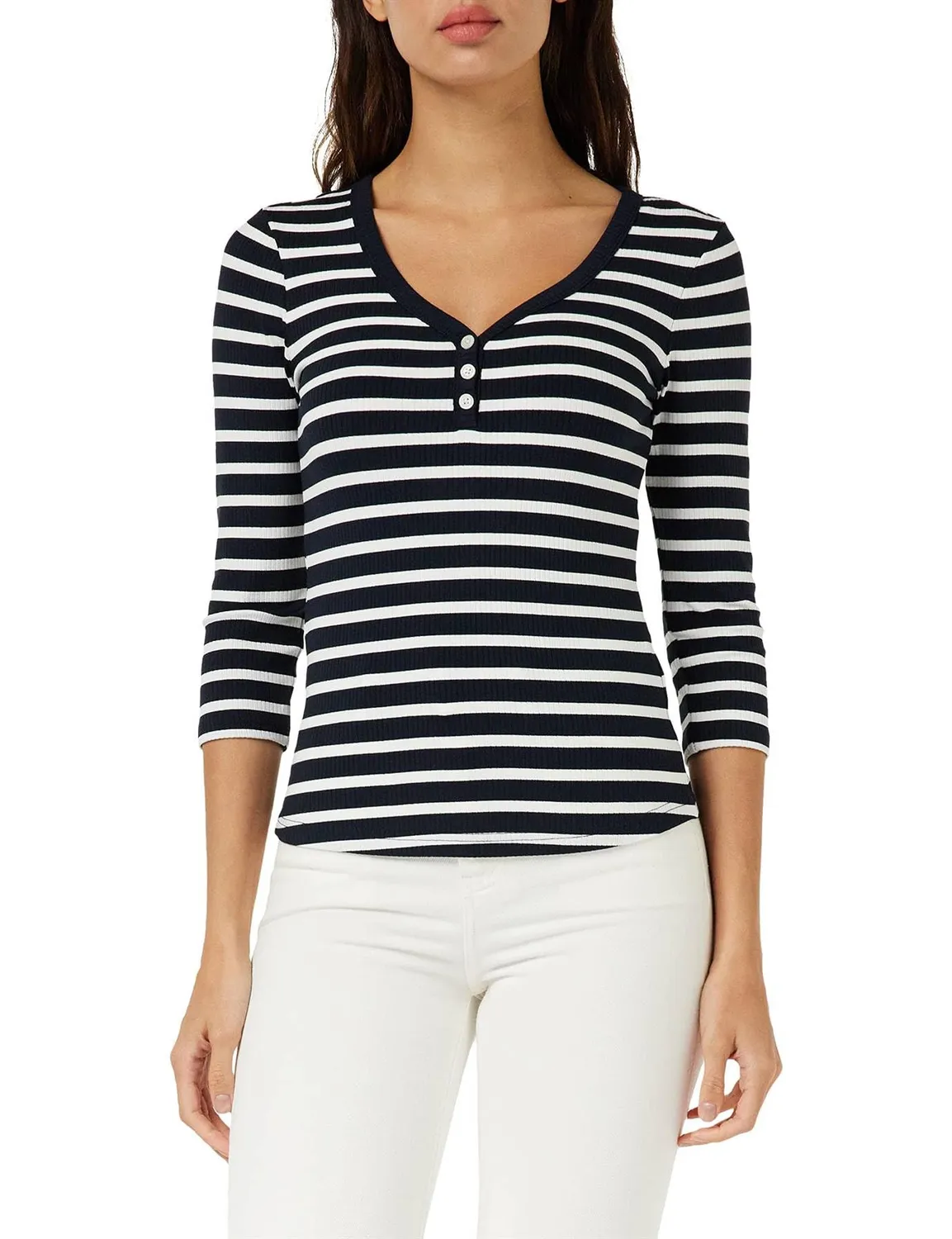 Tommy Hilfiger Slim 5x2 Rib Henley 3/4 Ww0ww37874 top donna nero XXS
