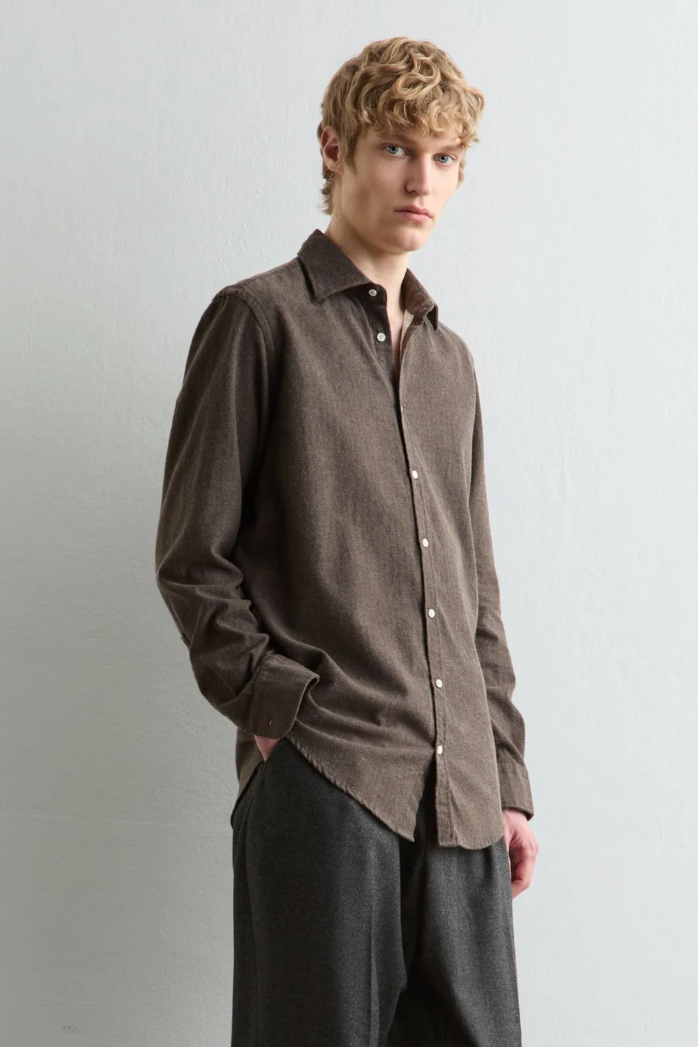 Massimo Alba Genova camicia marrone cotone regolare