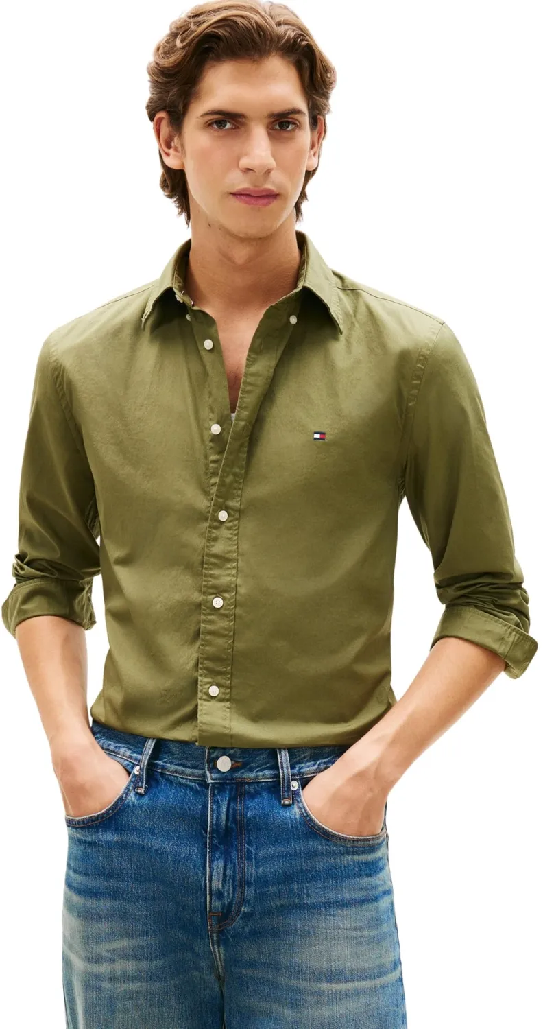 Tommy Hilfiger Flex Poplin camicia regular fit beige uomo
