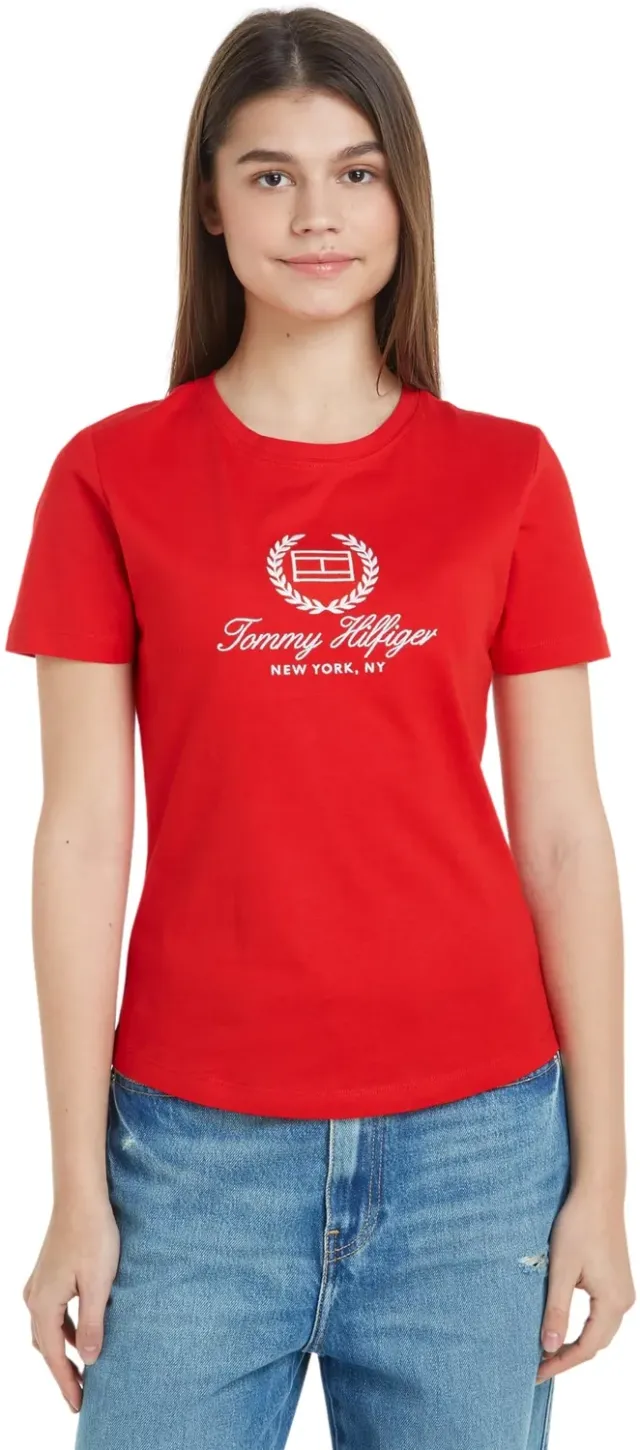 Tommy Hilfiger Slim Flag Tee t-shirt donna rosso slim