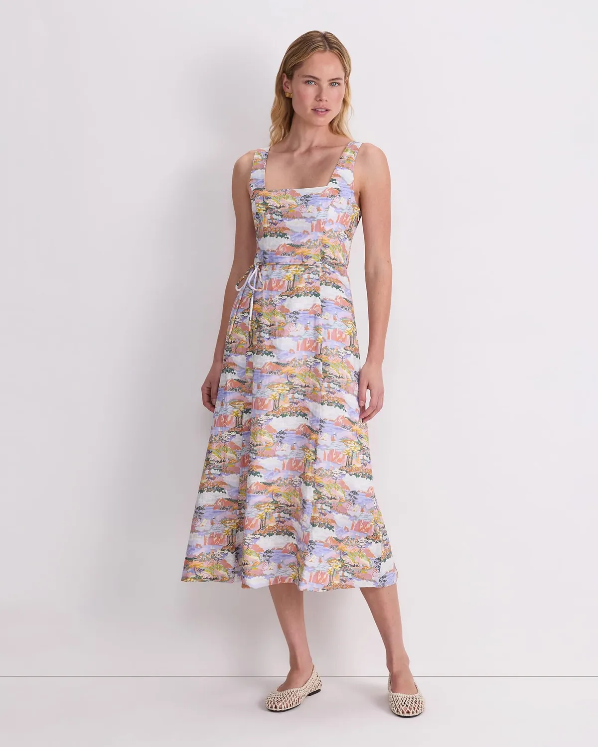 Sportscraft Coastal Parade abito midi lino scollo squadrato
