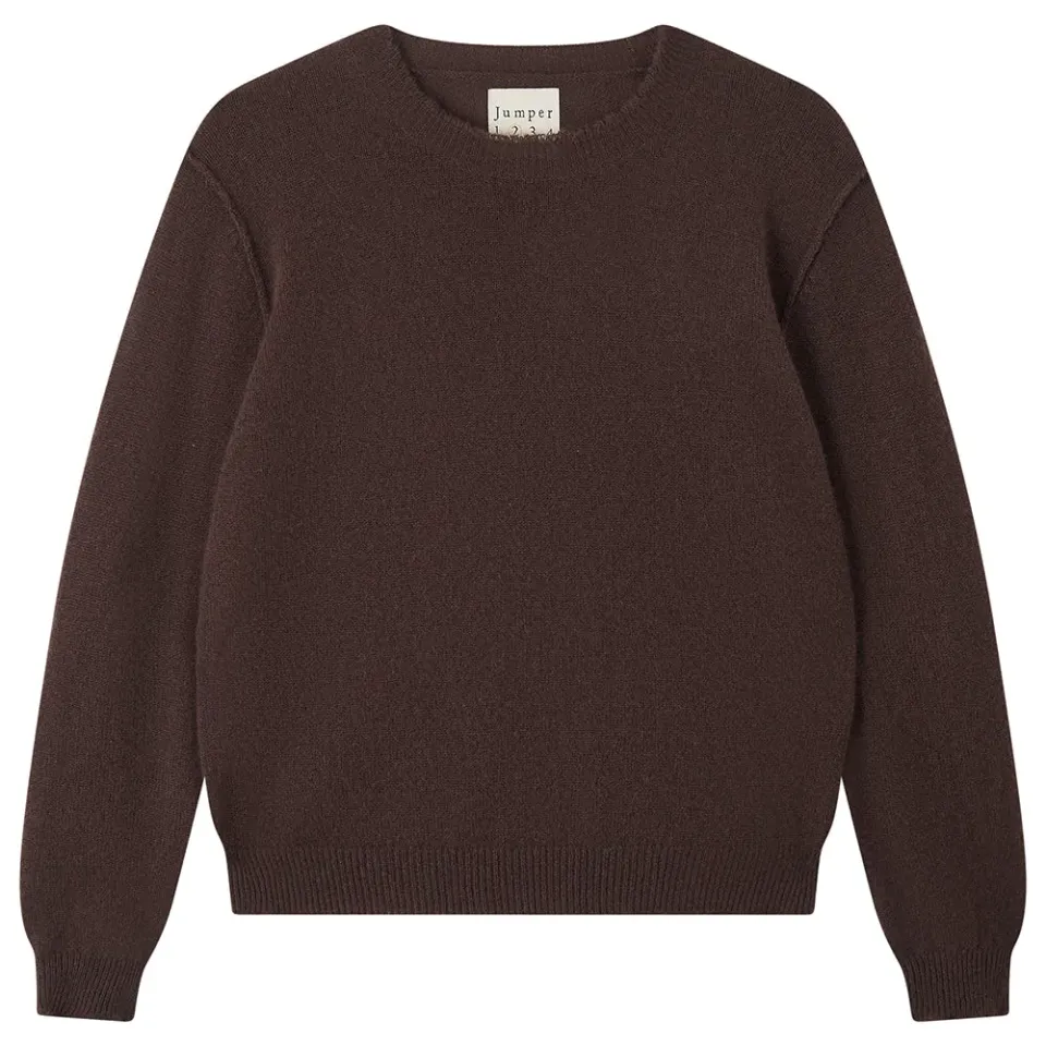JUMPER 1234 Distressed Crew maglione cashmere marrone scuro leggero