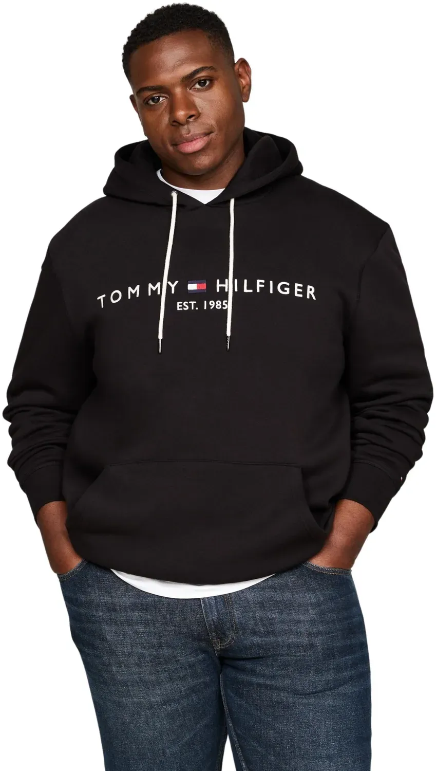 Tommy Hilfiger Logo Hoodie Felpa Nera cappuccio uomo