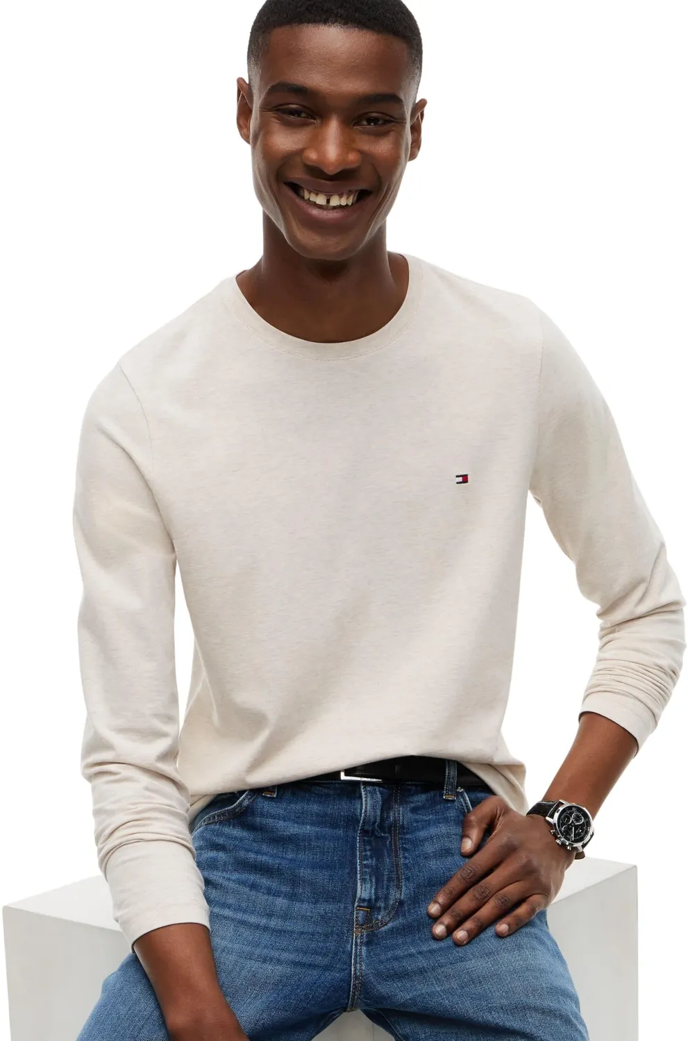 Tommy Hilfiger Slim Fit maglia maniche lunghe XL beige cotone
