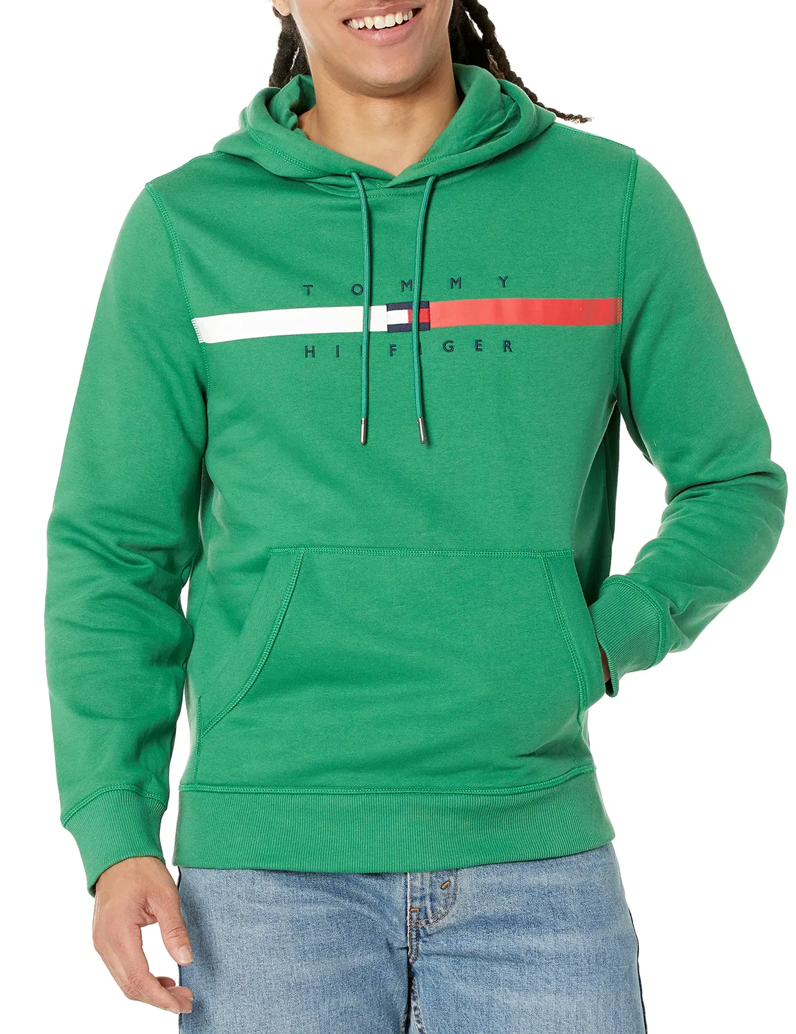 Tommy Hilfiger Logo felpa uomo cappuccio blu cotone