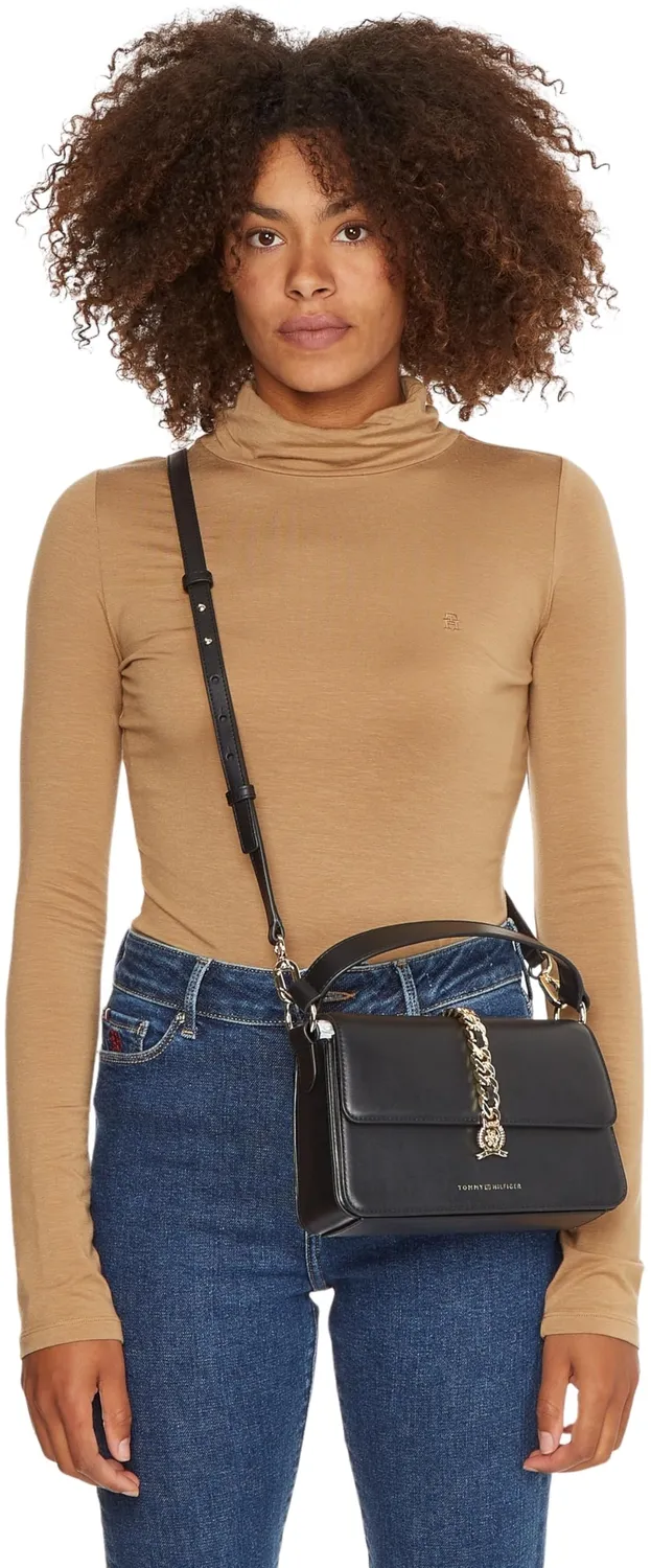 Tommy Hilfiger Chain Leather tracolla donna piccola nera