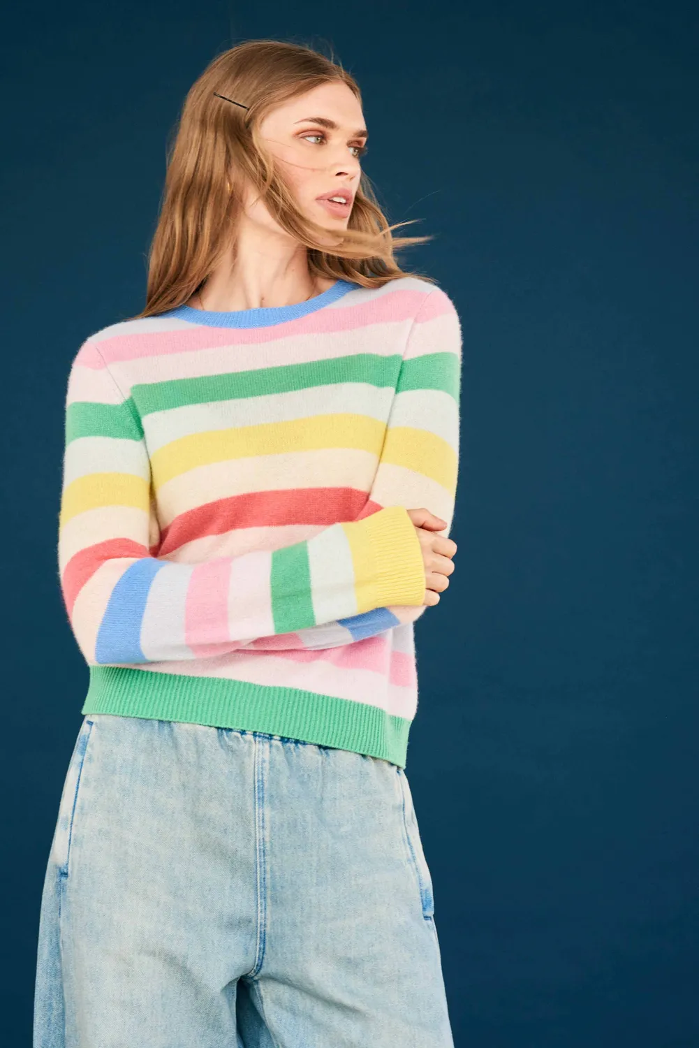 Jumper 1234 Cashmere Stripe Crew maglione righe multi leggero