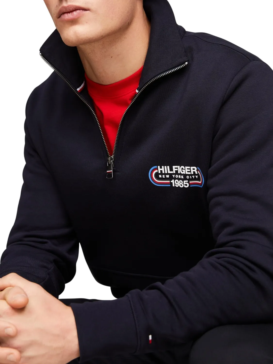 Tommy Hilfiger felpa uomo mezza zip con cerniera