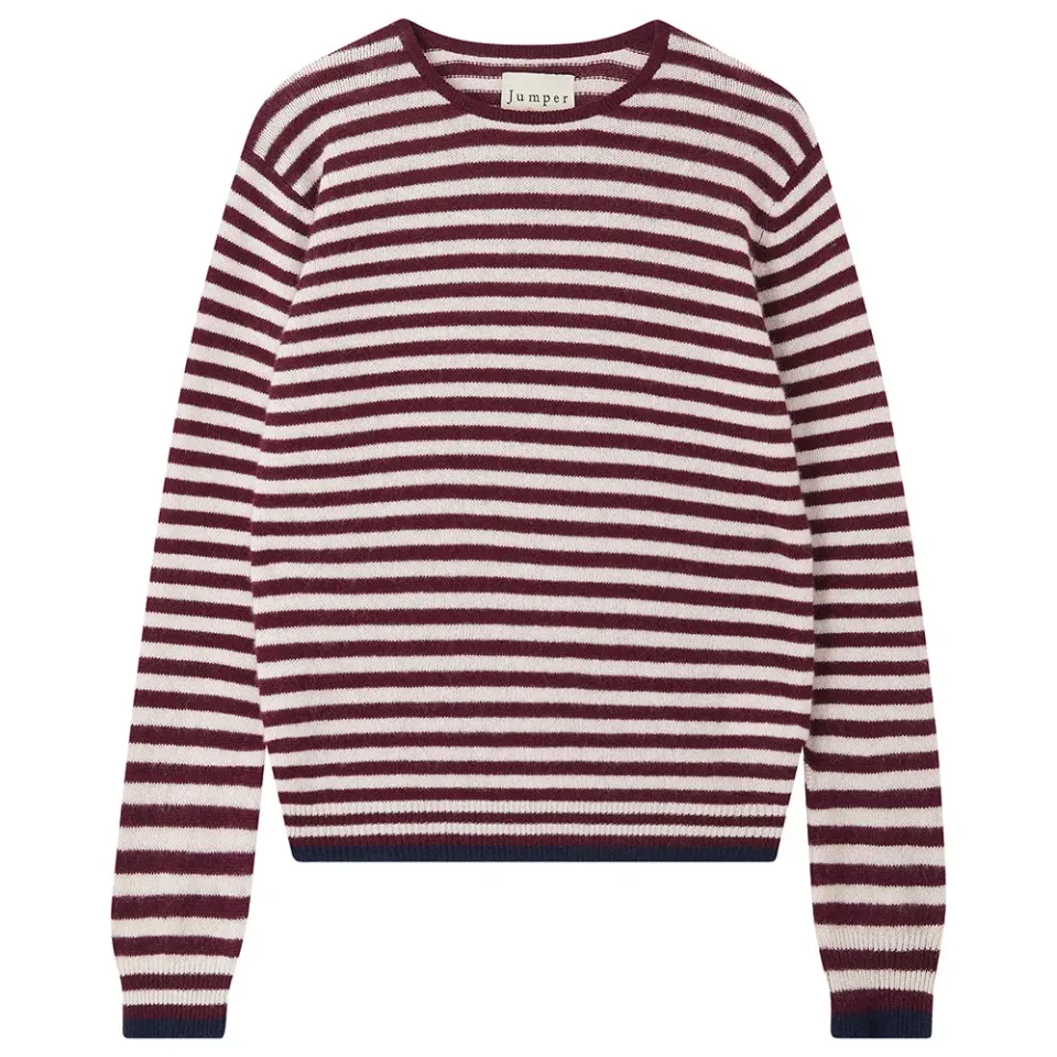 Jumper 1234 Cashmere Tipped Little Stripe Crew maglione bordeaux