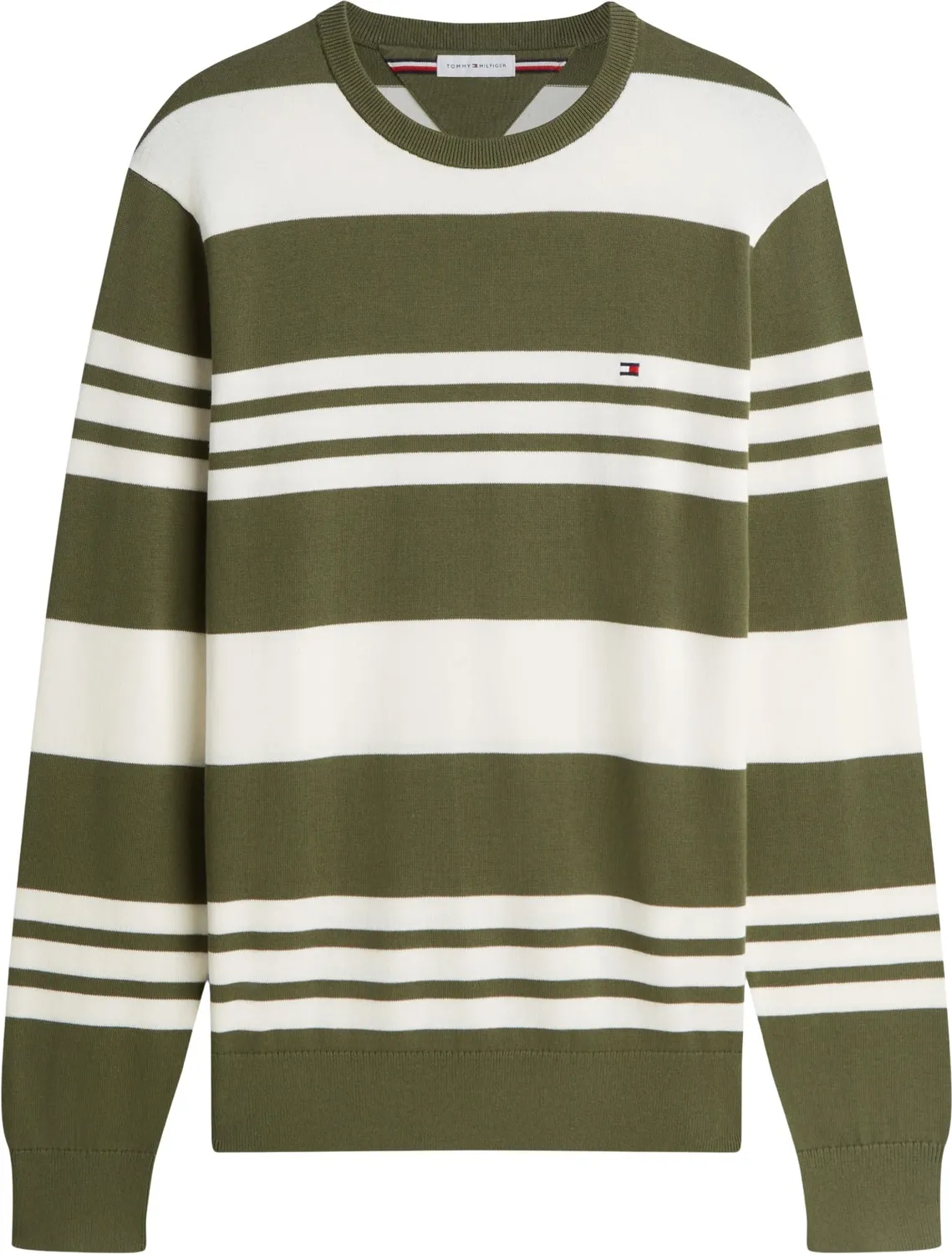Tommy Hilfiger Essential maglione girocollo verde avorio S cotone