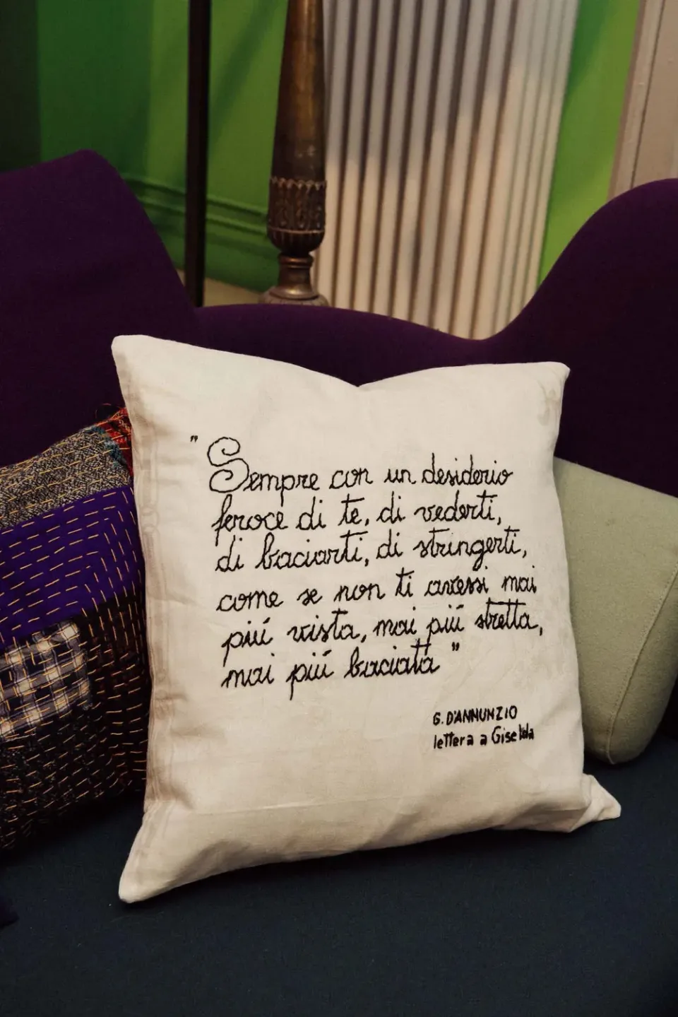 Massimo Alba Pillow cuscino liquirizia cotone ricamato