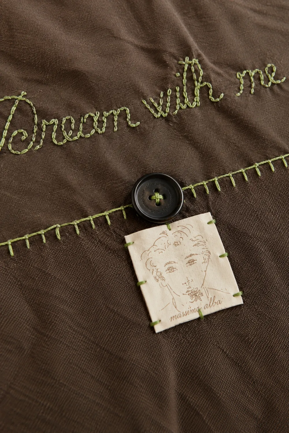 Massimo Alba Pillow cuscino patchwork verde ricamato