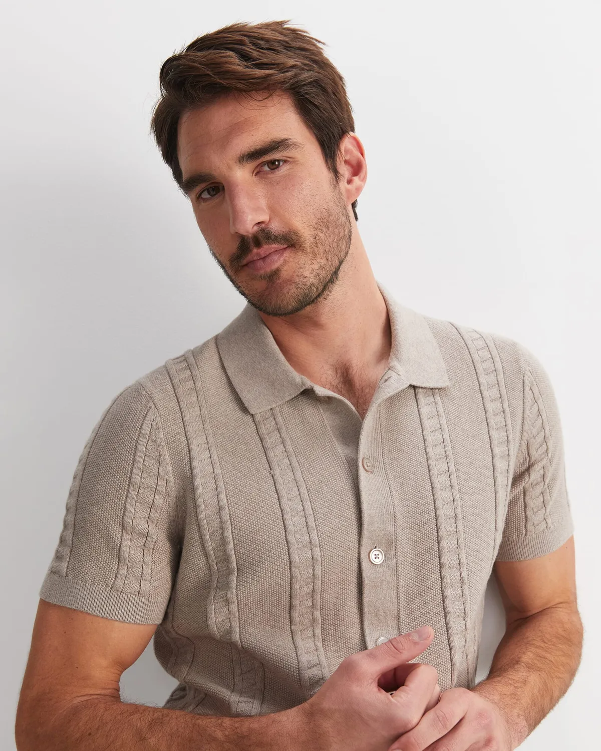 Sportscraft Cameron Knit polo uomo lana cotone trecce