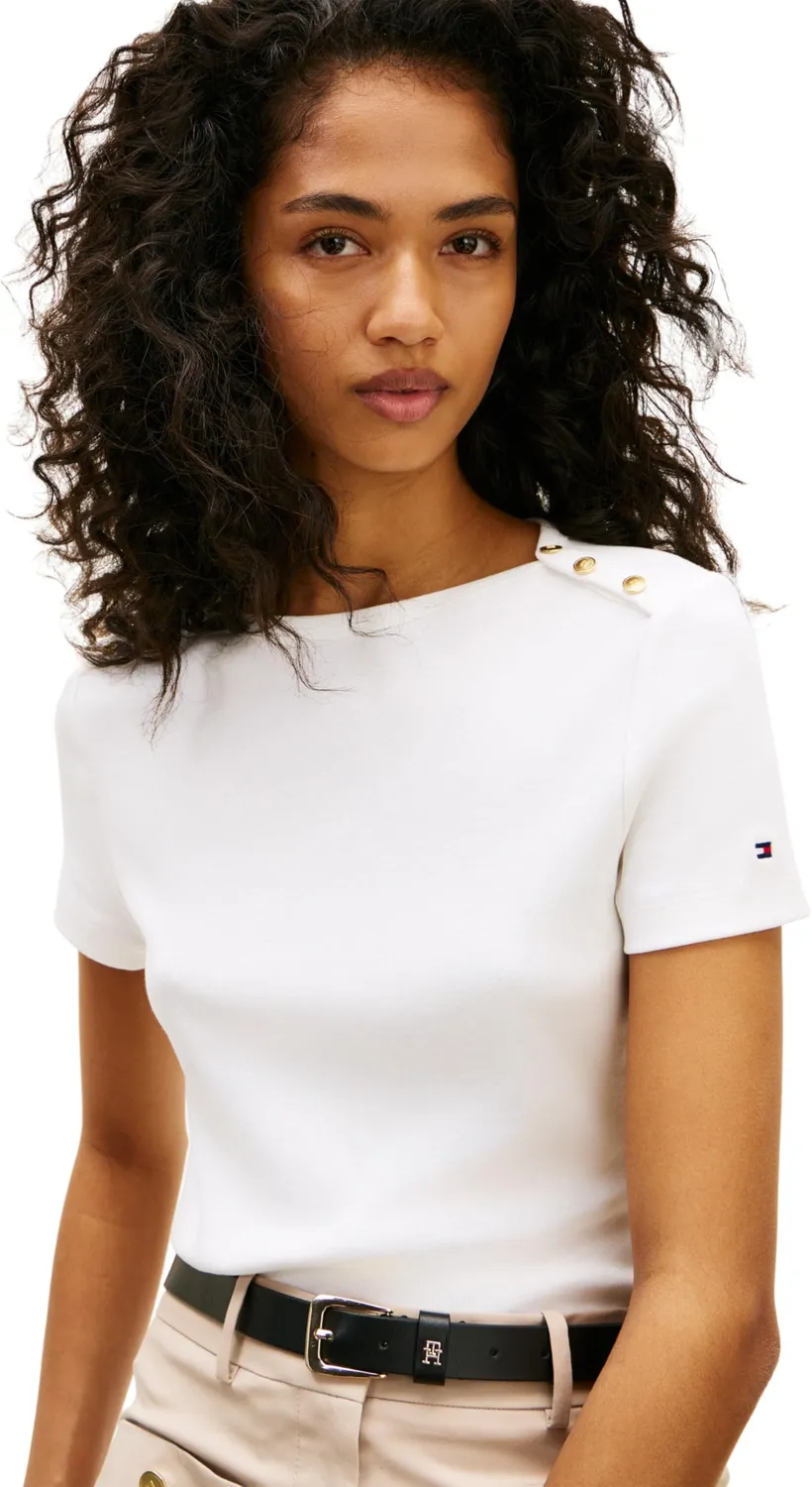 Tommy Hilfiger maglietta donna manica corta bianca ecru righe