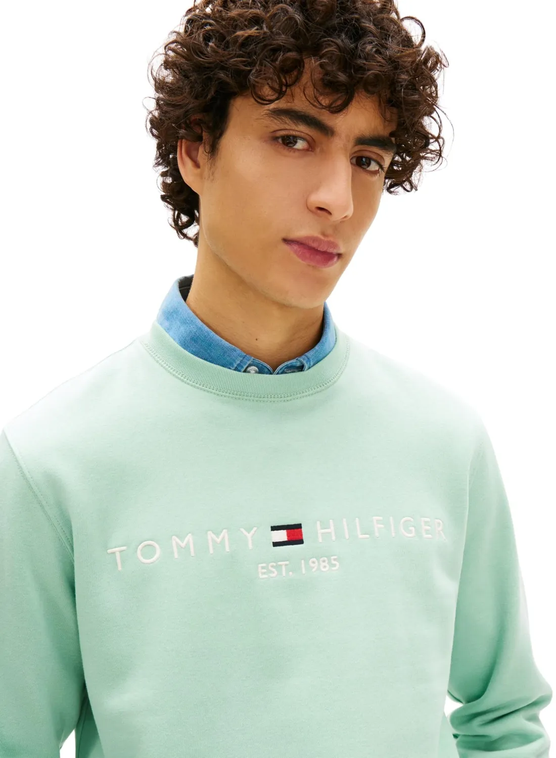 Tommy felpa logo uomo verde Crushed Mint L girocollo