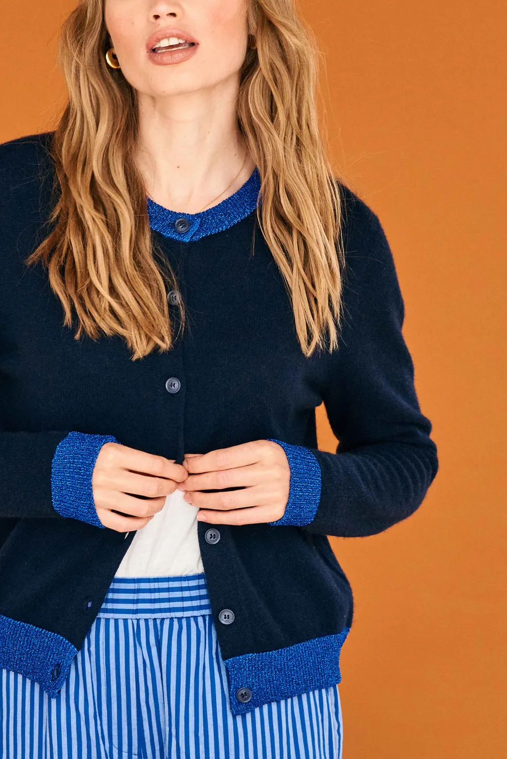 Jumper 1234 Lurex Trim cardigan cashmere blu navy