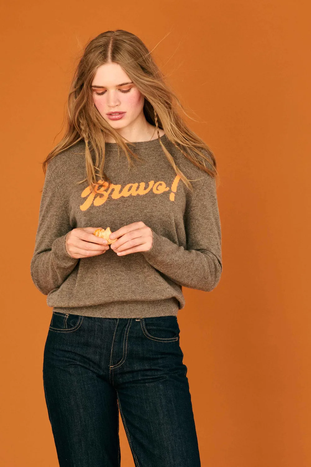 Jumper 1234 Bravo Crew maglione cashmere marrone arancio