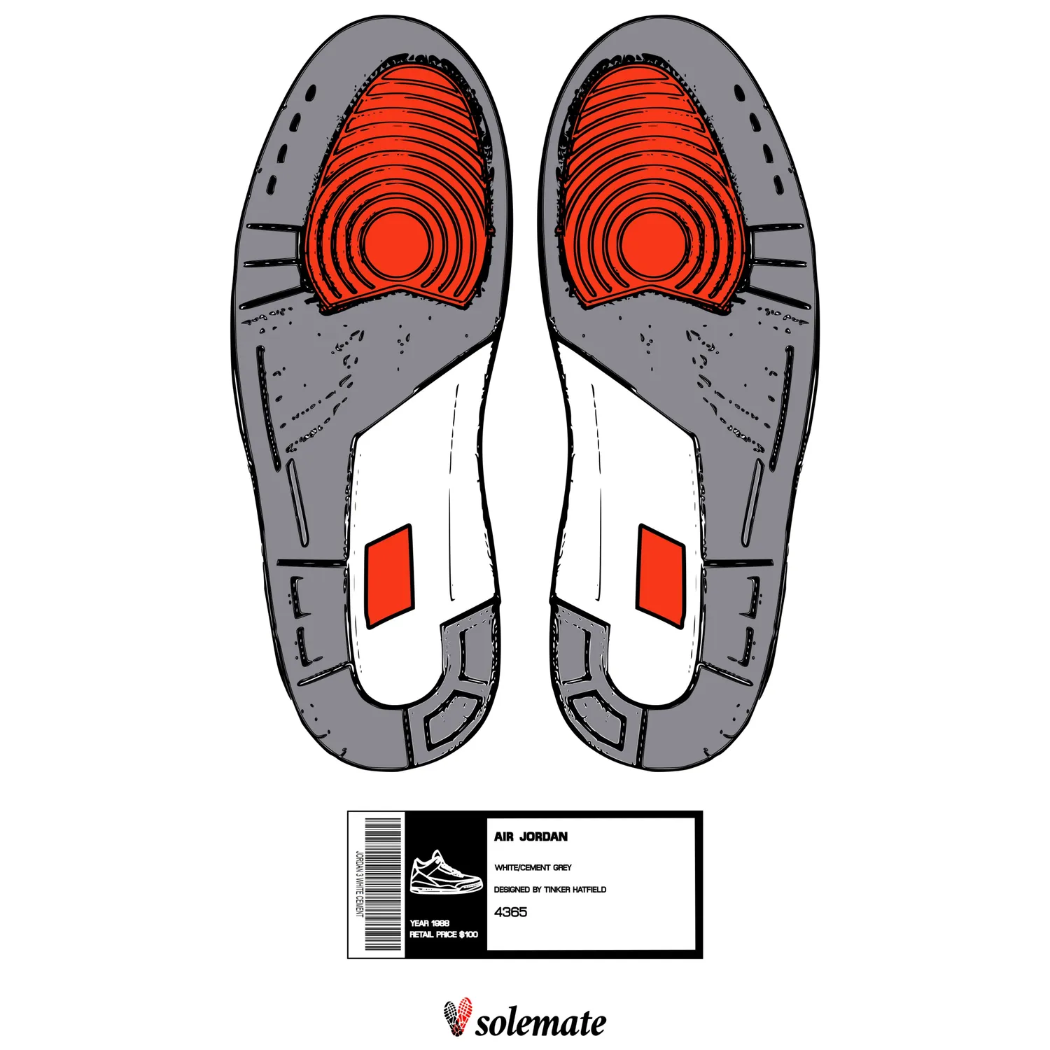 Solemate AJ3 Footprints t-shirt bianca cotone