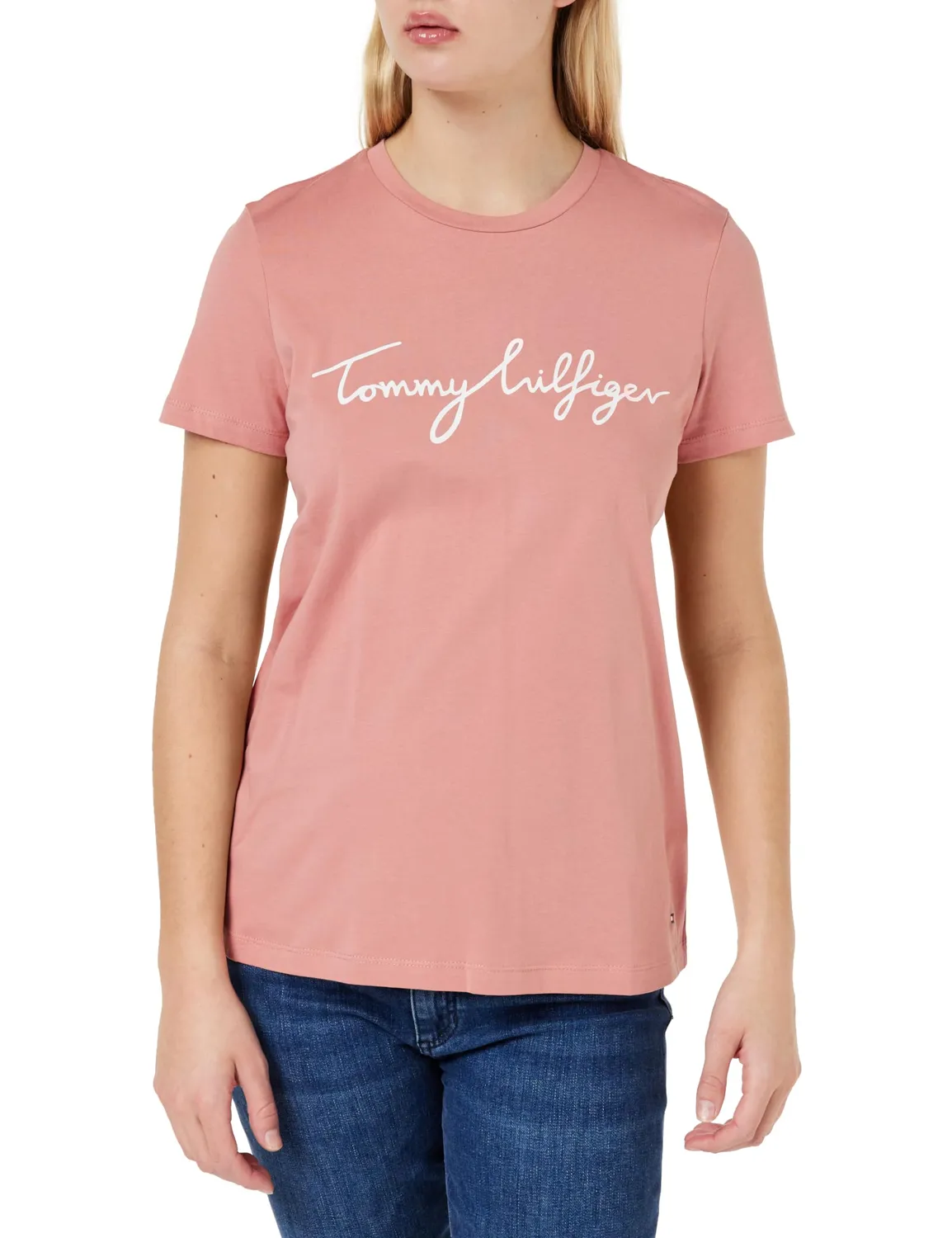 Tommy Hilfiger T-Shirt Donna Maniche Corte Rossa Scollo Rotondo